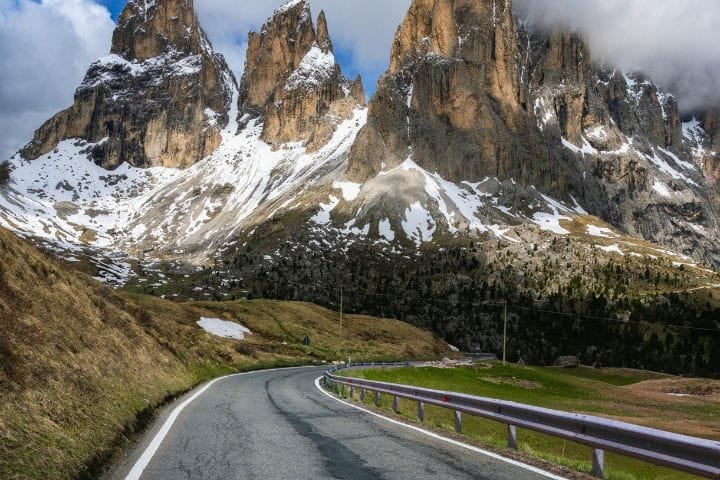 Italian Fiat 500 Vintage Car, Dolomites Breathtaking Roads