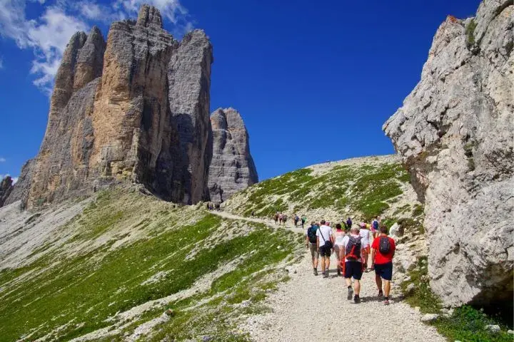 Dolomites Via Ferrata Guide, Hikers Near a Pass in Drei Zinnen Area