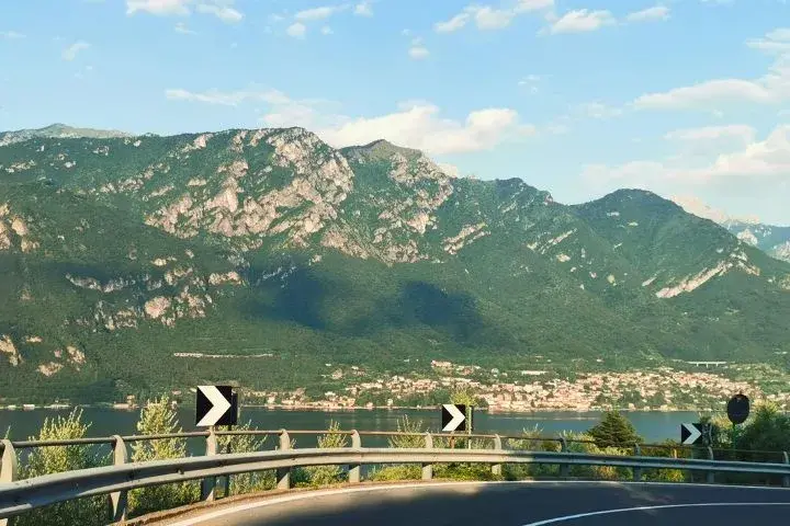 Driving in Italy During Summer Heatwave, Lakeside Road Between Como and Lecco
