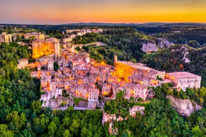 Drive Rome To Pisa, Sorano Town at Sunset, Grosseto