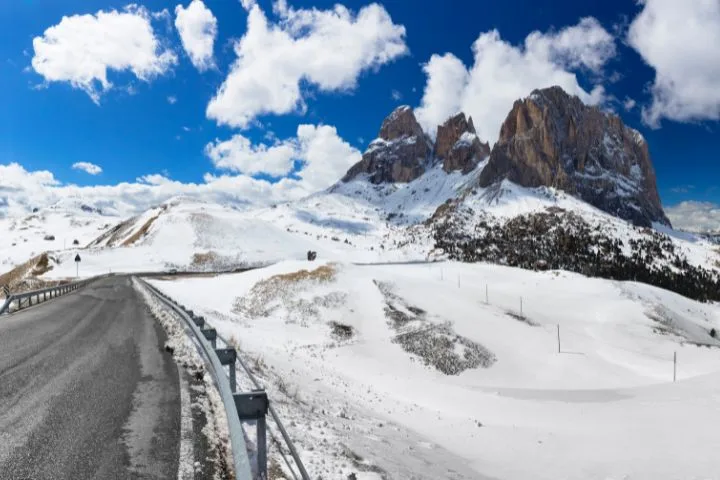 How to Drive Italian Mountain Passes in Winter, Alpine Road at Sella Massif, Dolomites