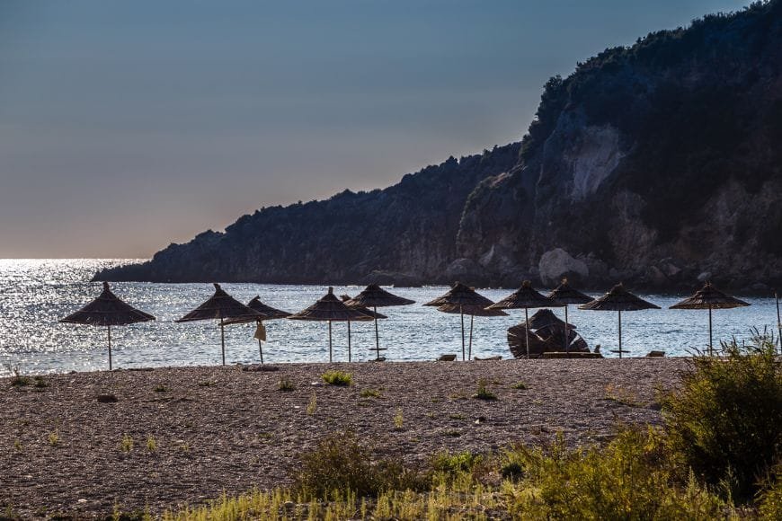 Albanian Riviera drive, Livadhi Beach at Sunset