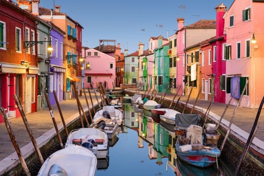 Day Trips From Venice, Colorful houses along the canal on Burano island