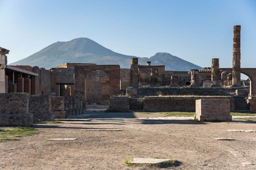 Things to Do in Naples, Pompeii ruins with Mount Vesuvius in the background