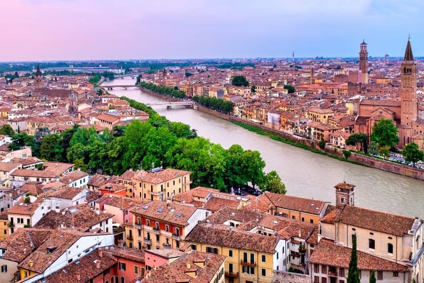 Day Trips From Venice, Verona skyline with the Adige River and historic buildings