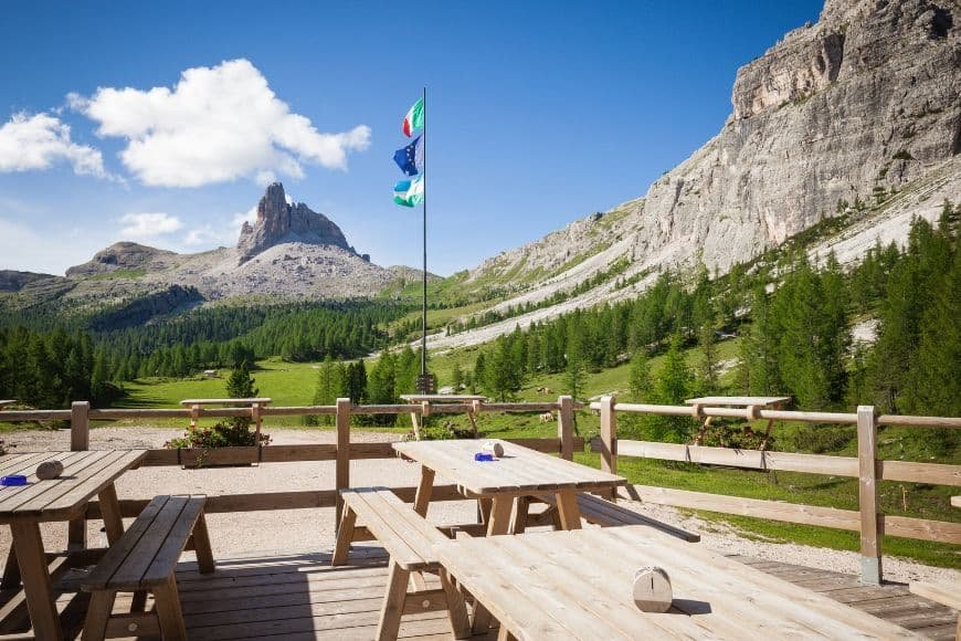Dolomites Travel Guide, Alpine rifugio with wooden terrace