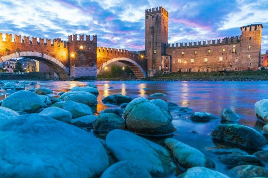 One Day in Verona, Castelvecchio castle walls and Ponte Scaligero bridge in Verona