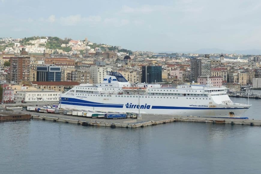 Day Trips From Naples, Ferry in port harbor on the gulf of Naples