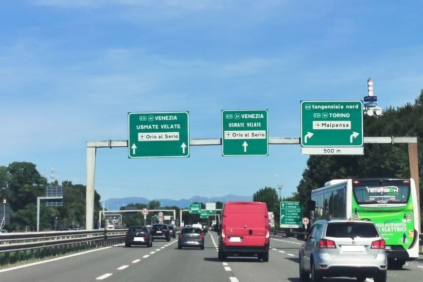 Highway signs directing to VeniceItaly Highway (Autostrada)