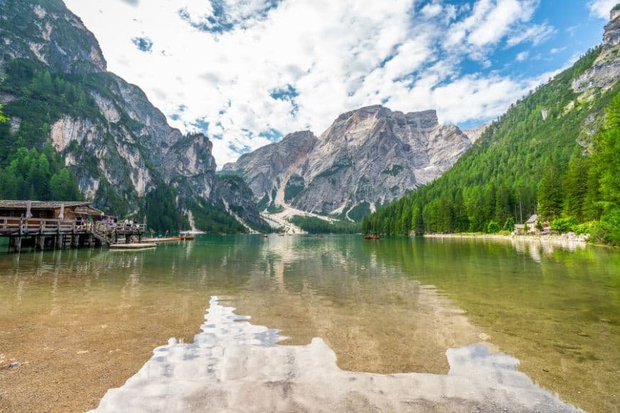 Dolomites Itinerary, Lago di Braies emerald water and mountain reflections