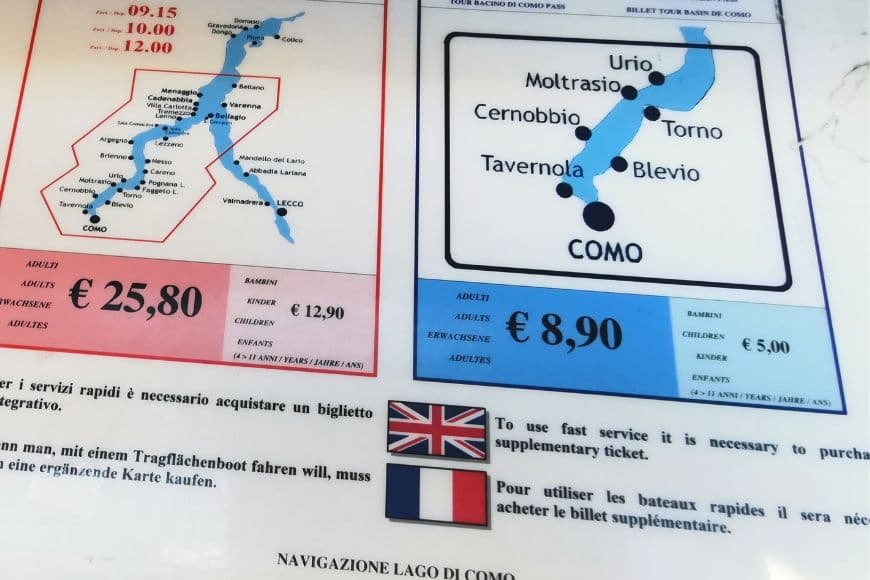 Lake Como Travel Guide, Map of Lake Como With Ferry Ticket Prices