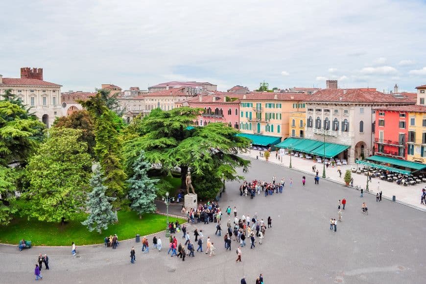 One Day in Verona, Piazza Bra with cafés and historic buildings surrounding the Verona Arena