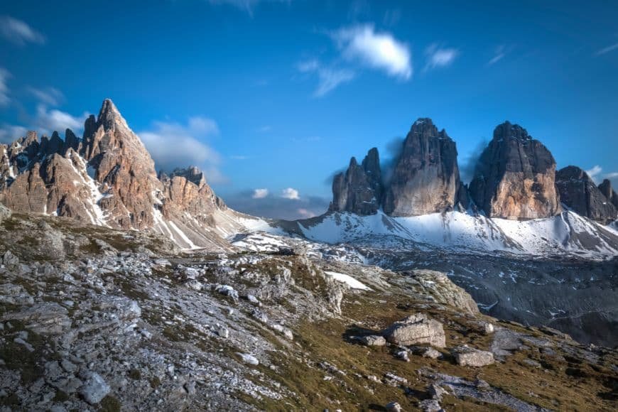 Dolomites Itinerary, Tre Cime di Lavaredo towering rock formations