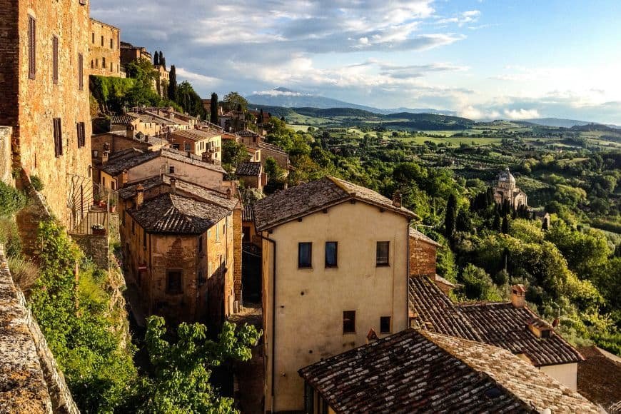Tuscany Travel Guide, Montepulciano hill town with vineyards in the Tuscan countryside