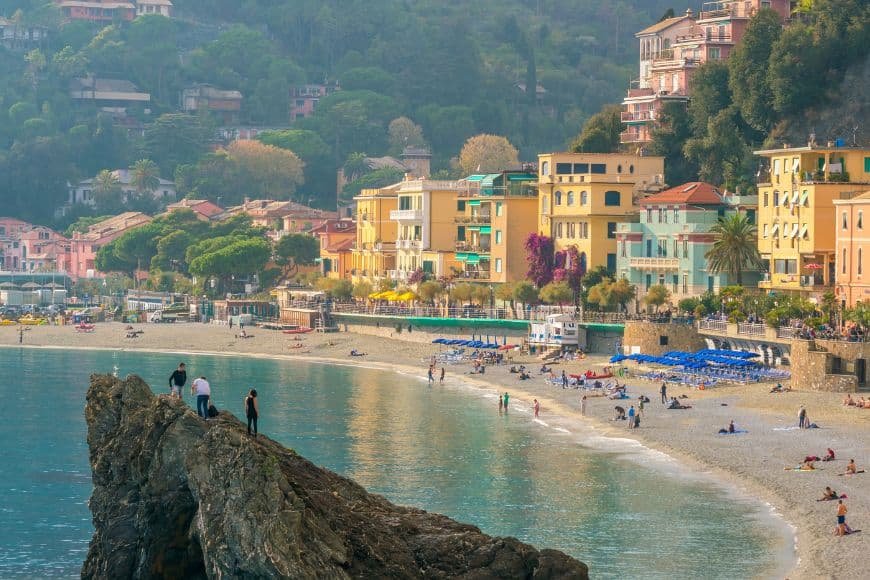 Cinque Terre Travel Guide, Monterosso al Mare beach and colorful buildings in Cinque Terre