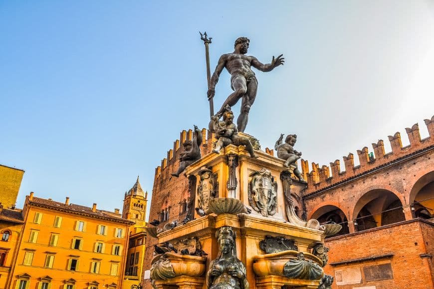 One Day in Bologna, Neptune Fountain statue in Piazza del Nettuno Bologna