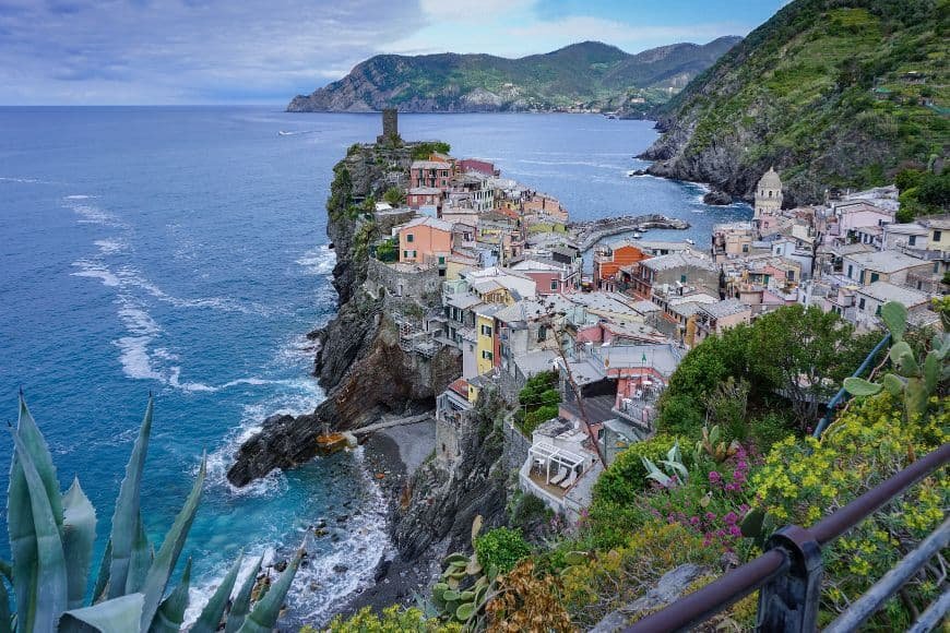 2 Days in Cinque Terre, Panoramic view of Vernazza village and harbor from above
