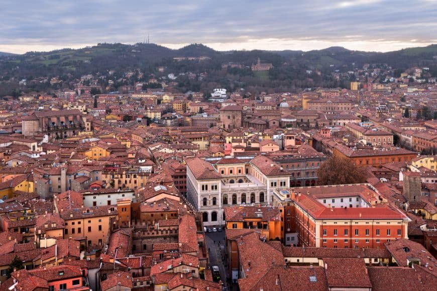 Bologna Travel Guide, Panoramic view over Bologna rooftops from Asinelli Tower