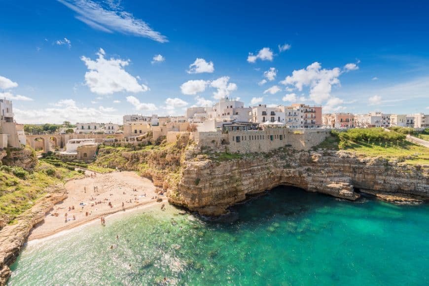 Southern Italy Travel Guide, Polignano a mare cliffs beach view in Puglia