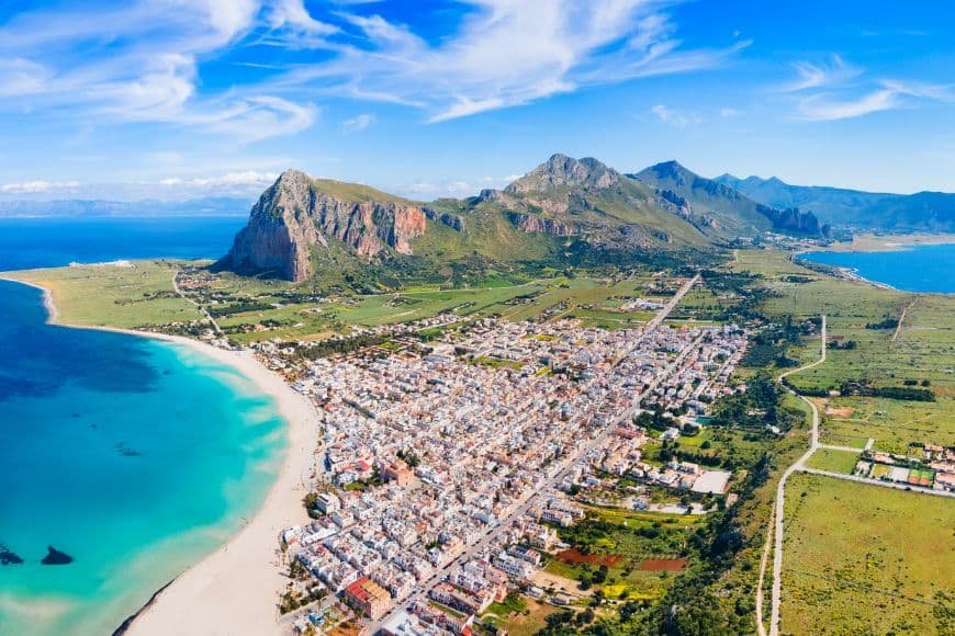 Sicily Travel Guide, Arial View of San Vito Lo Capo beach in Sicily