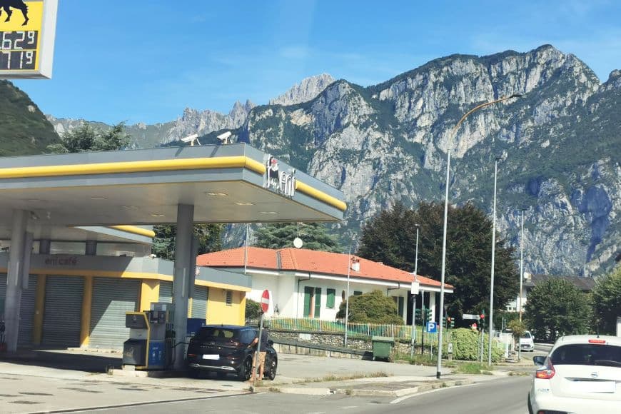 Italy to Spain by Car, Gas Station in Northern Italy