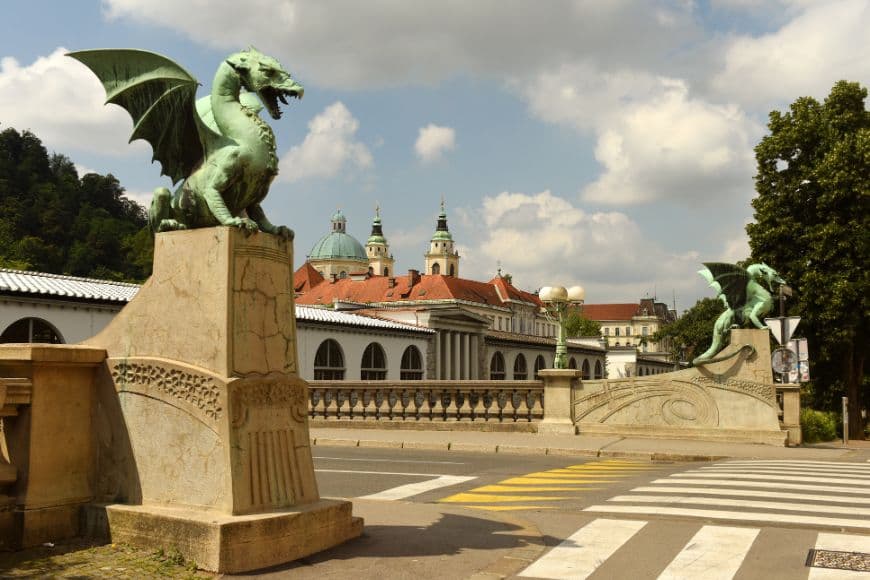 Slovenia Itinerary, Dragon Bridge in Ljubljana with its famous dragon statues, Slovenia