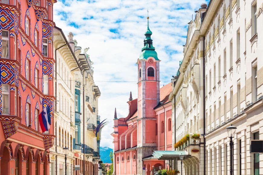 Ljubljana Travel Guide, Historic buildings and elegant architecture along Miklosic Street in Ljubljana