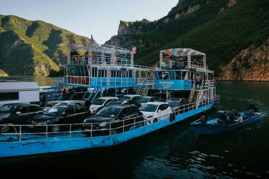 Albania Travel Tips, Ferry on Koman Lake Transporting Cars in Albania