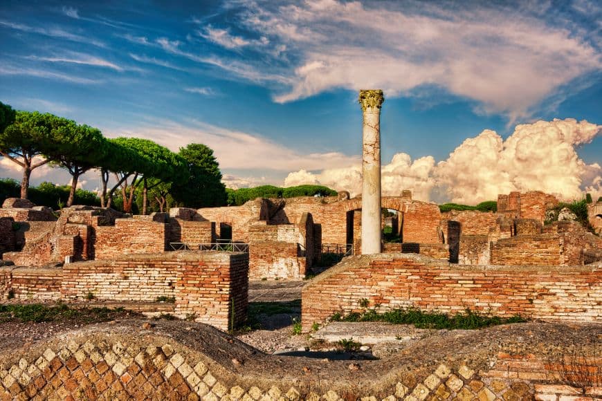 Ancient Roman streets and archaeological ruins at Ostia Antica near Rome, Day Trips From Rome