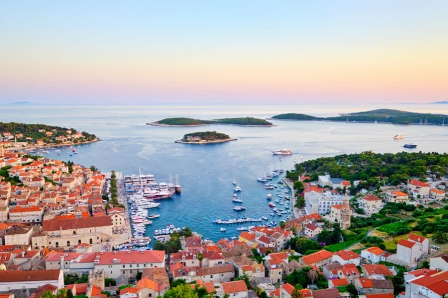 Panoramic view of Hvar Town harbor and historic buildings on Hvar Island, Day Trips From Split
