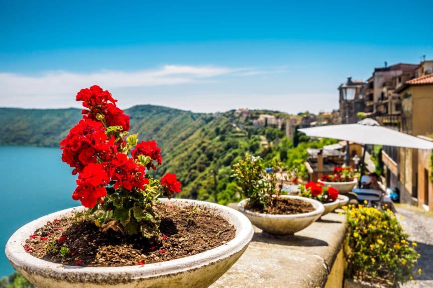 Panoramic view of Lake Albano and the picturesque hilltop town of Castel Gandolfo, Day Trips From Rome